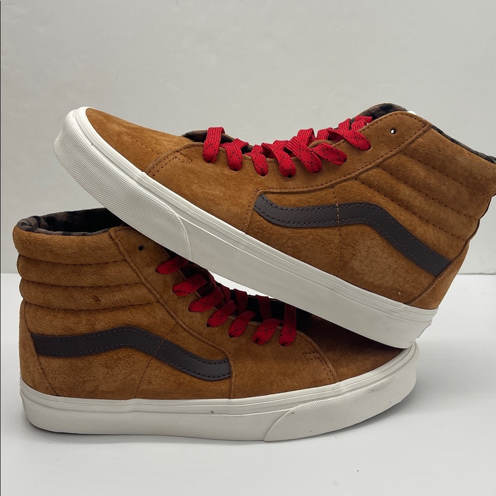 Vans Men’s Tan High-Top Sneakers Sk8-Hi
Pig Suede Plaid Glazed Glaze 
Sneakers
